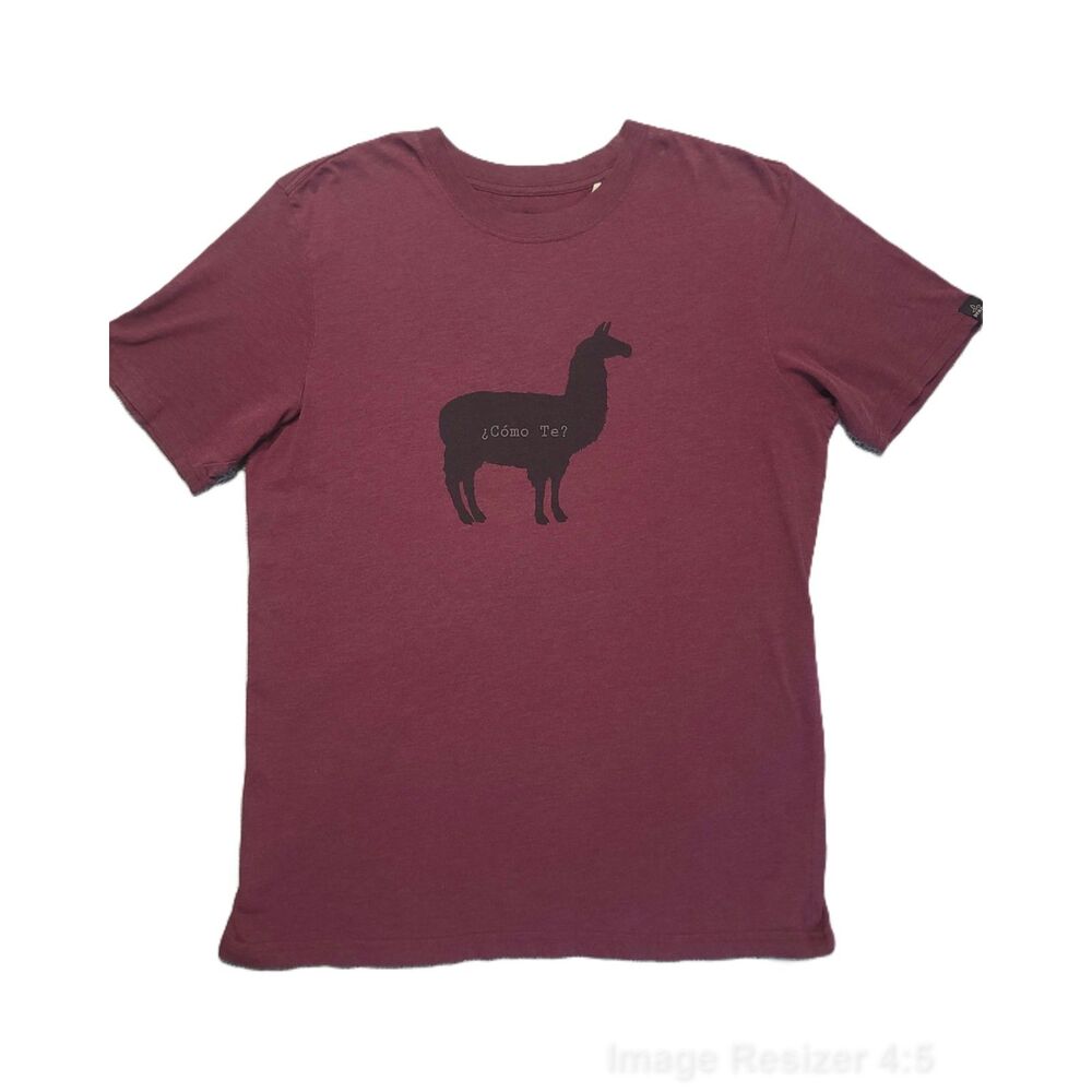 prAna Journey T Shirt Mens M Burgandy Short Sleeve Como Te Llama Graphic Tee
